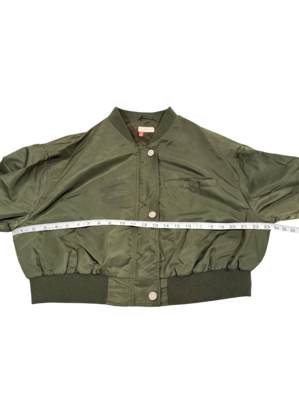 Anthro Pilcro Cropped Bomber Jacket in Moss Satin Size L - Picture 8 of 9